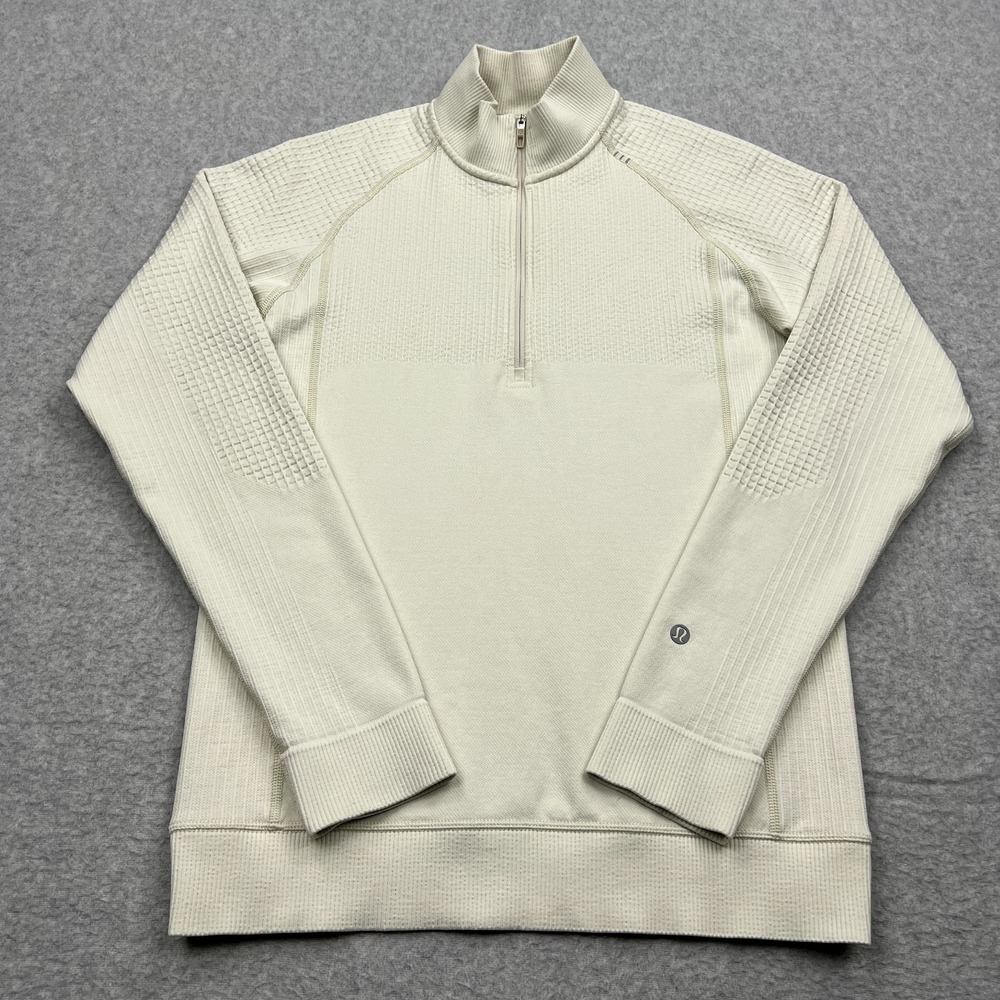 Lululemon Top Womens 6* Ivory Midweight 1/2 Zip Long Sleeve Waffle Knit Pullover